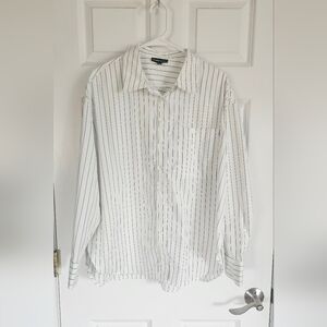 Womens White Button Up Shirt with Thin Black Pinstripes